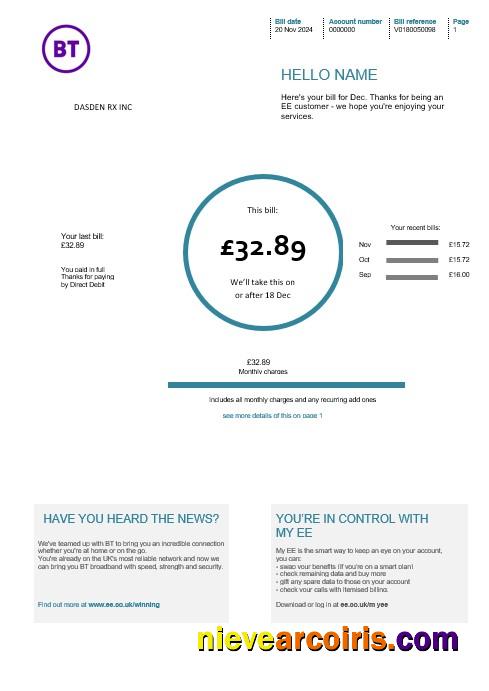 United Kingdom BT telecommunications business utility bill