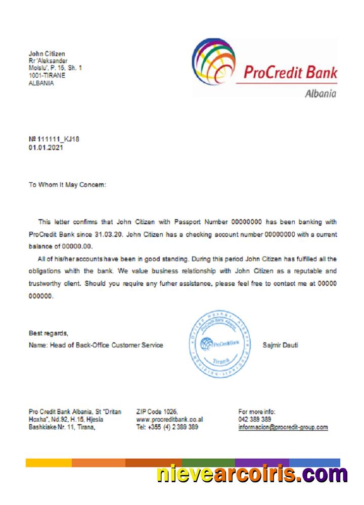 Albania Procredit reference