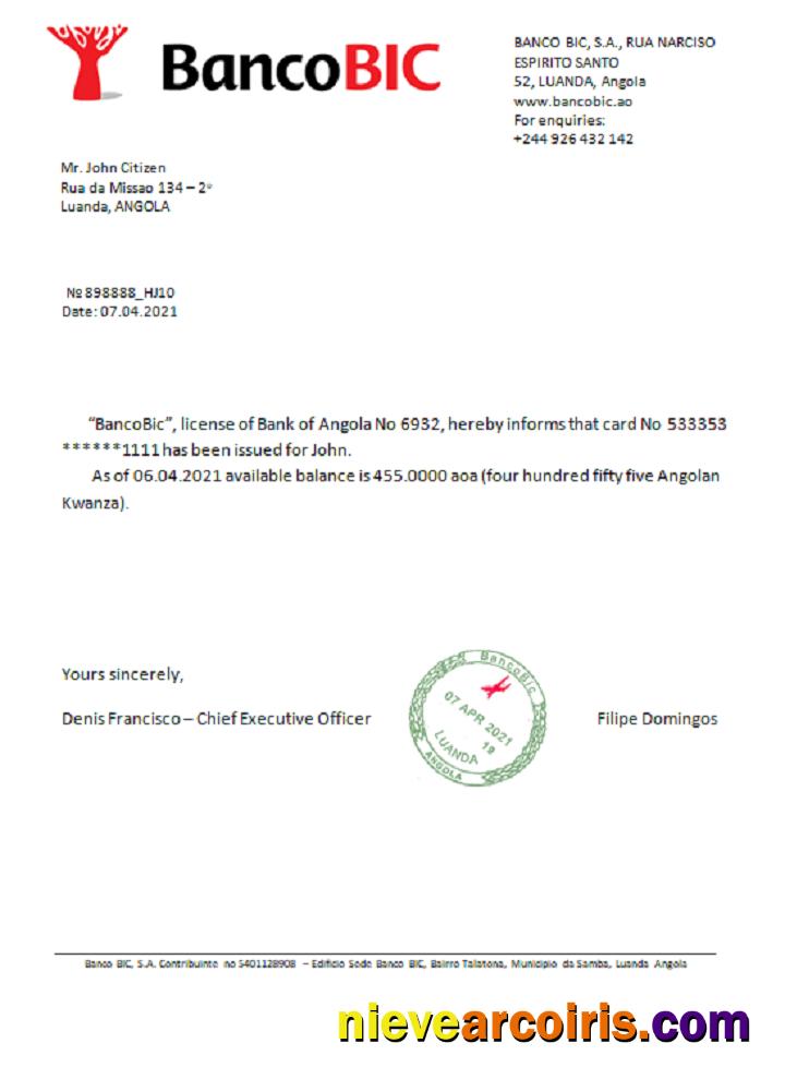 Angola Bancobic reference