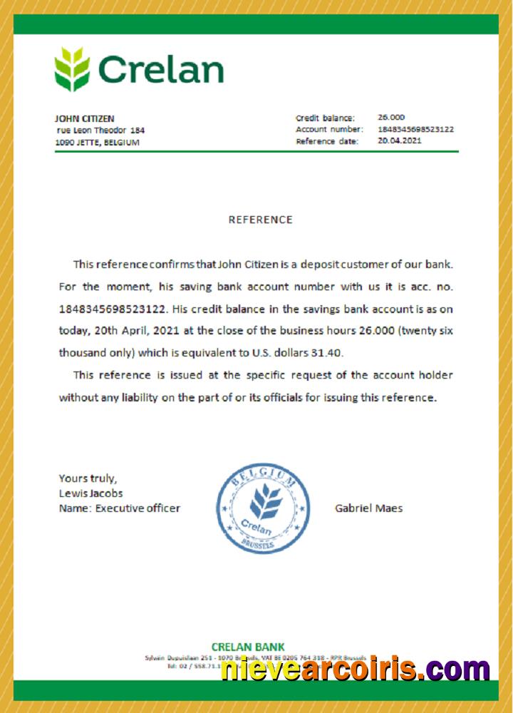 Belgium Crelan reference