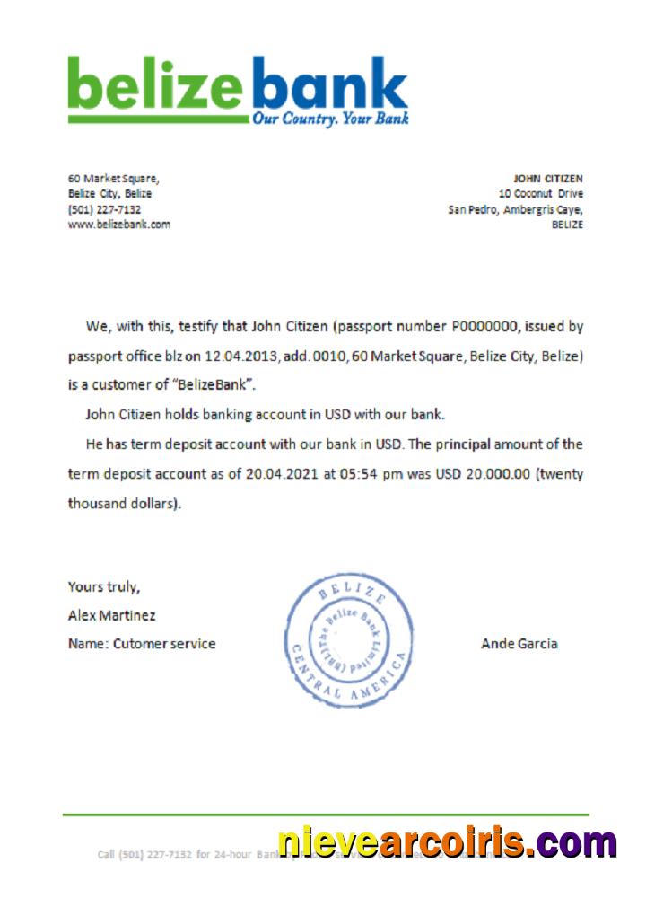 Belize Belizebank reference
