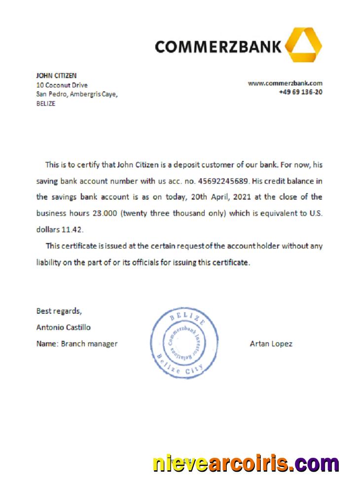 Belize Commerzbank reference