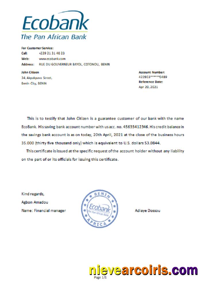Benin Ecobank reference