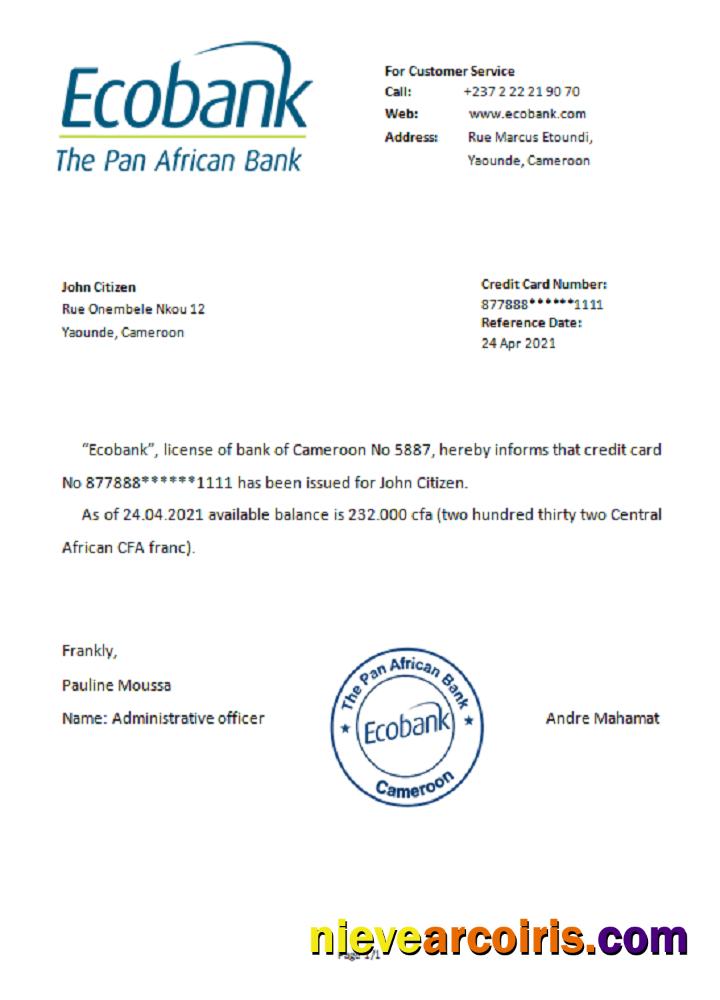 Cameroon Ecobank reference