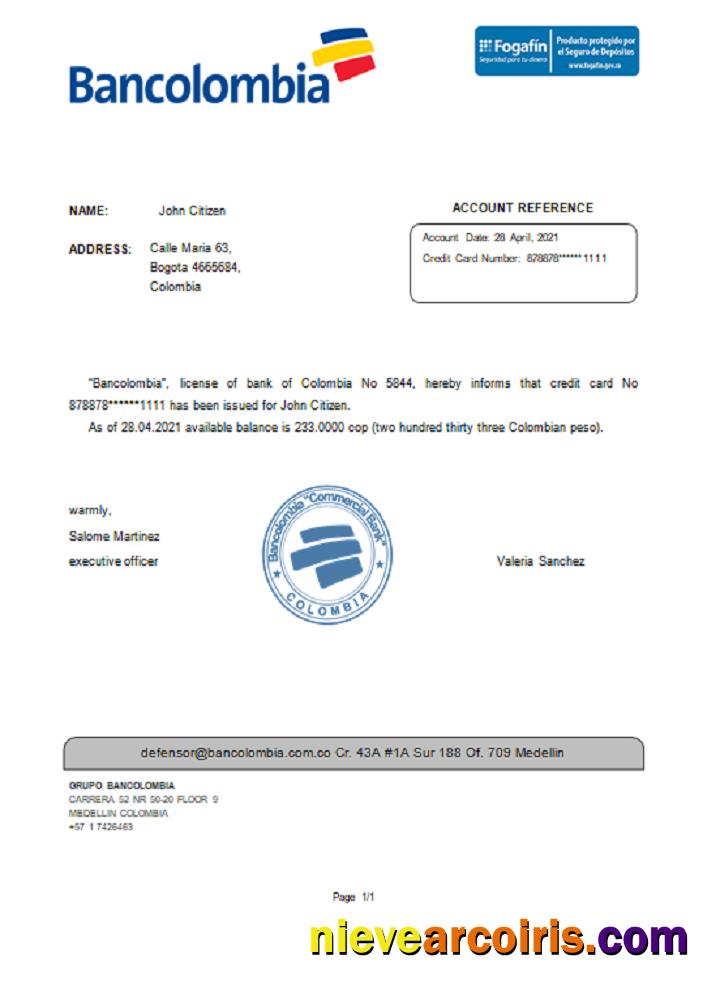 Colombia Bancolombia reference