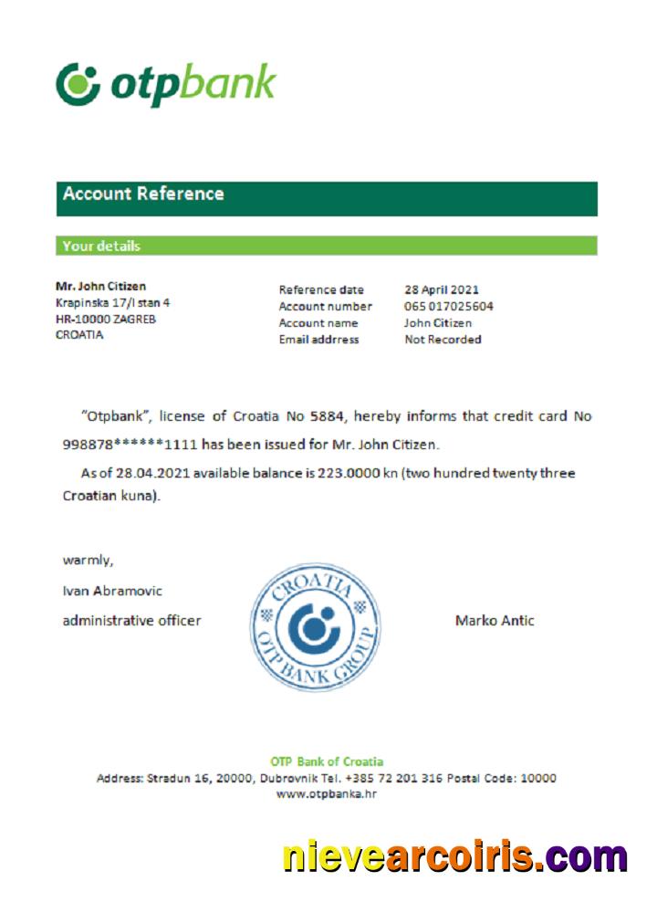 Croatia Otpbank reference