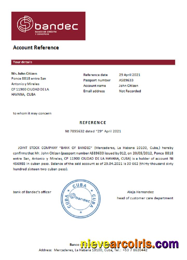 Cuba Bandec reference