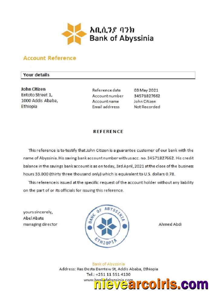 Ethiopia Abyssinia reference