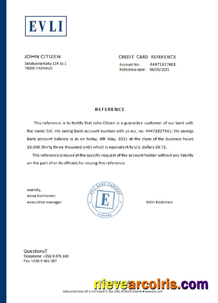 Finland Evli reference