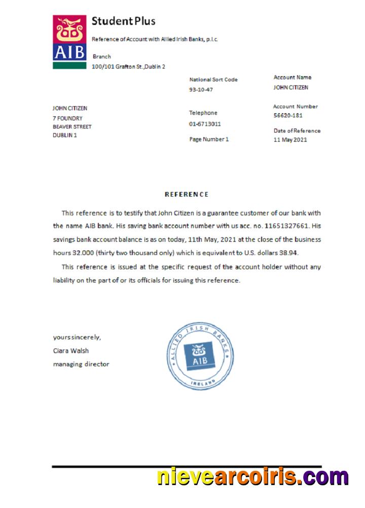 Ireland AIB reference