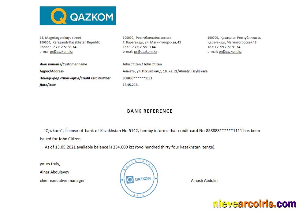 Kazakhstan Qazkom reference