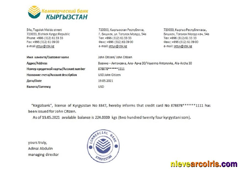Kyrgyzstan Kirgizbank reference