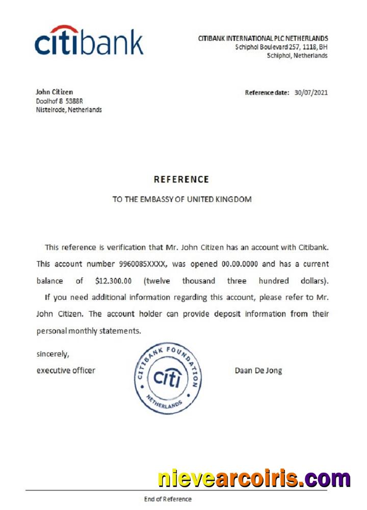 Netherlands Citibank reference