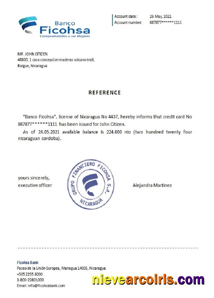 Nicaragua Ficohsa reference
