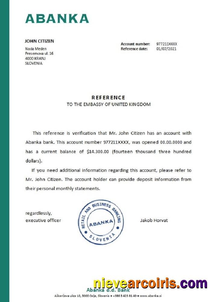 Slovenia Abanka reference