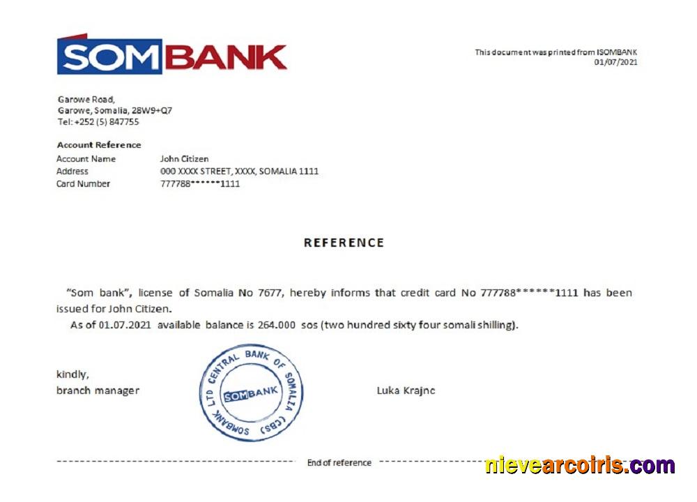 Somalia Sombank reference