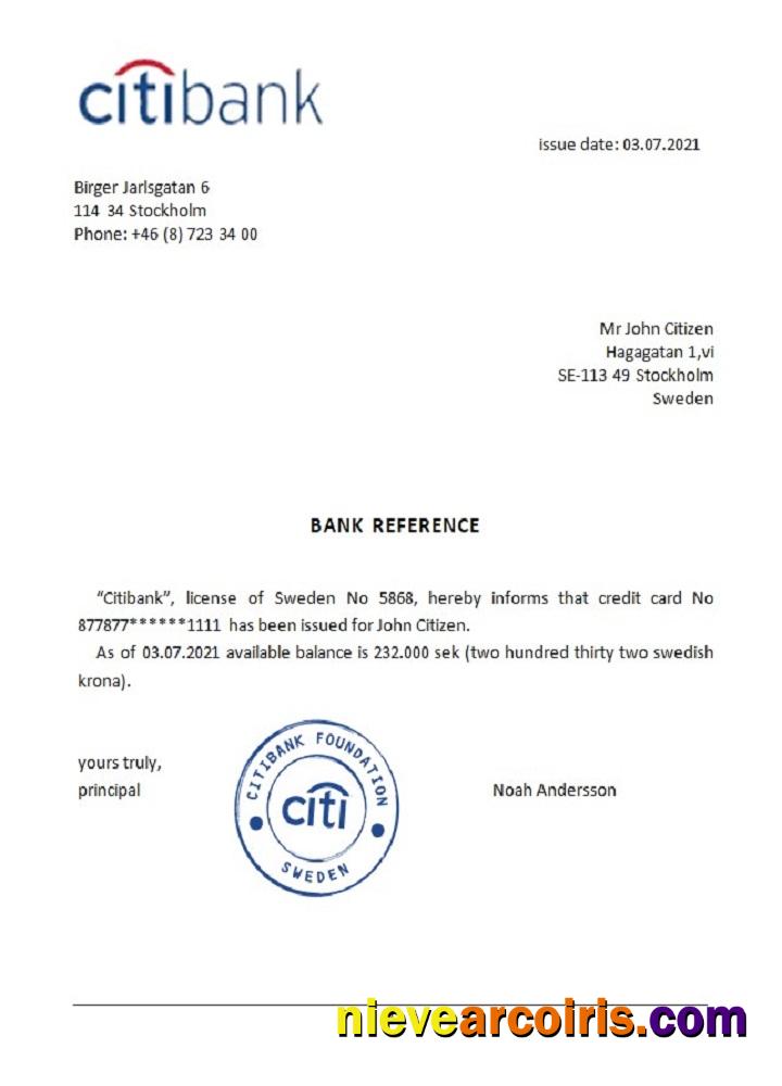 Sweden Citibank reference