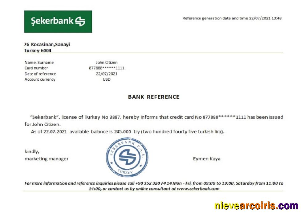 Turkey Sekerbank reference