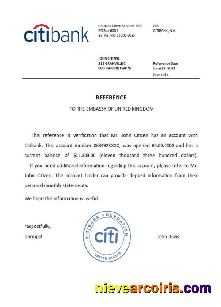 USA Citibank reference