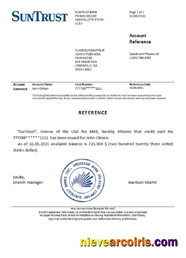 USA Suntrust reference