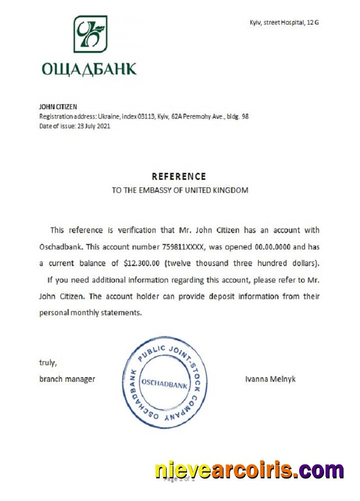 Ukraine Oschadbank reference